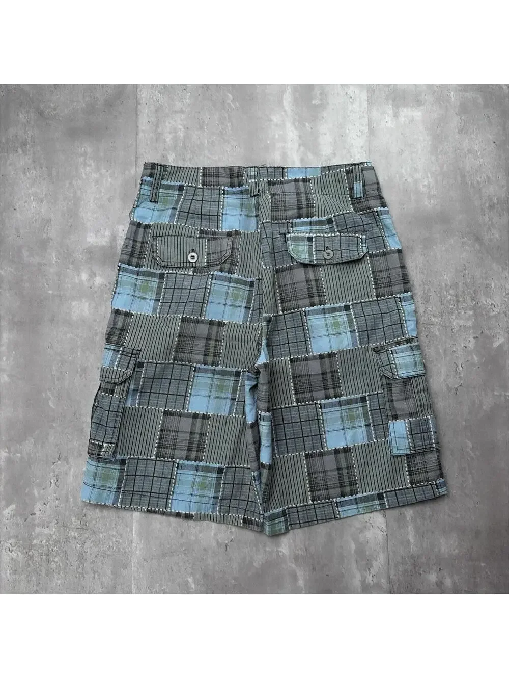 Y2K Teal Sofich Grunge Surf Plaid Baggy Cargo Skater Shorts
